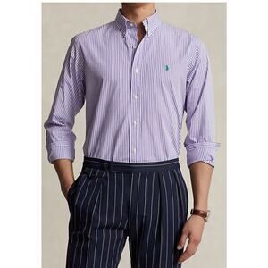 Vintage Ralph Lauren Classic Fit Striped Poplin Shirt Size 17.5 Purple/White